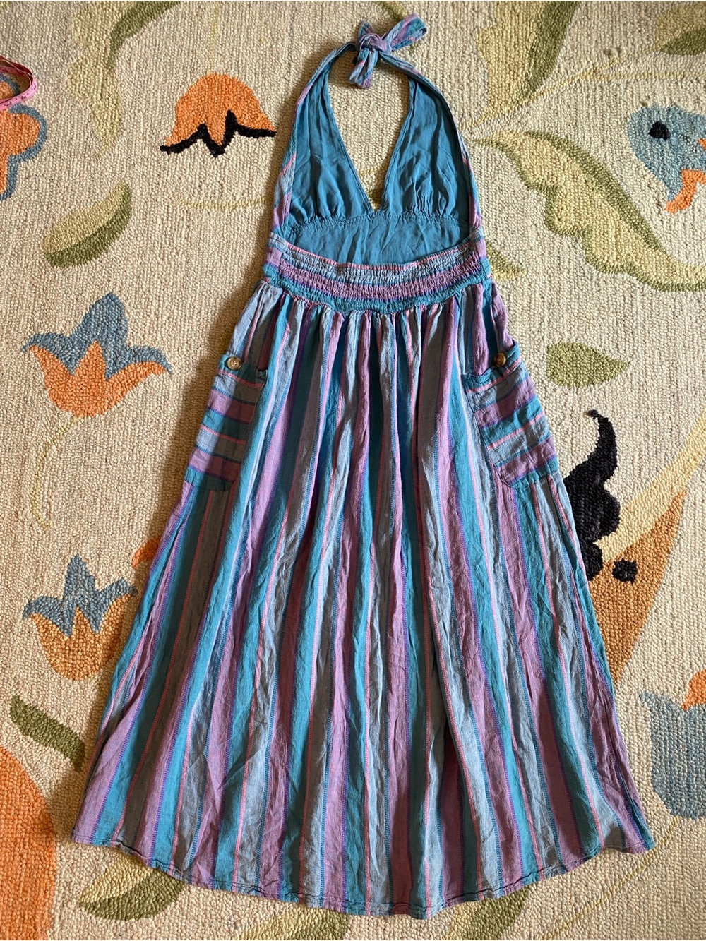 UO Betsey Linen Halter Midi Dress - Blue Motif - Picture 7 of 16